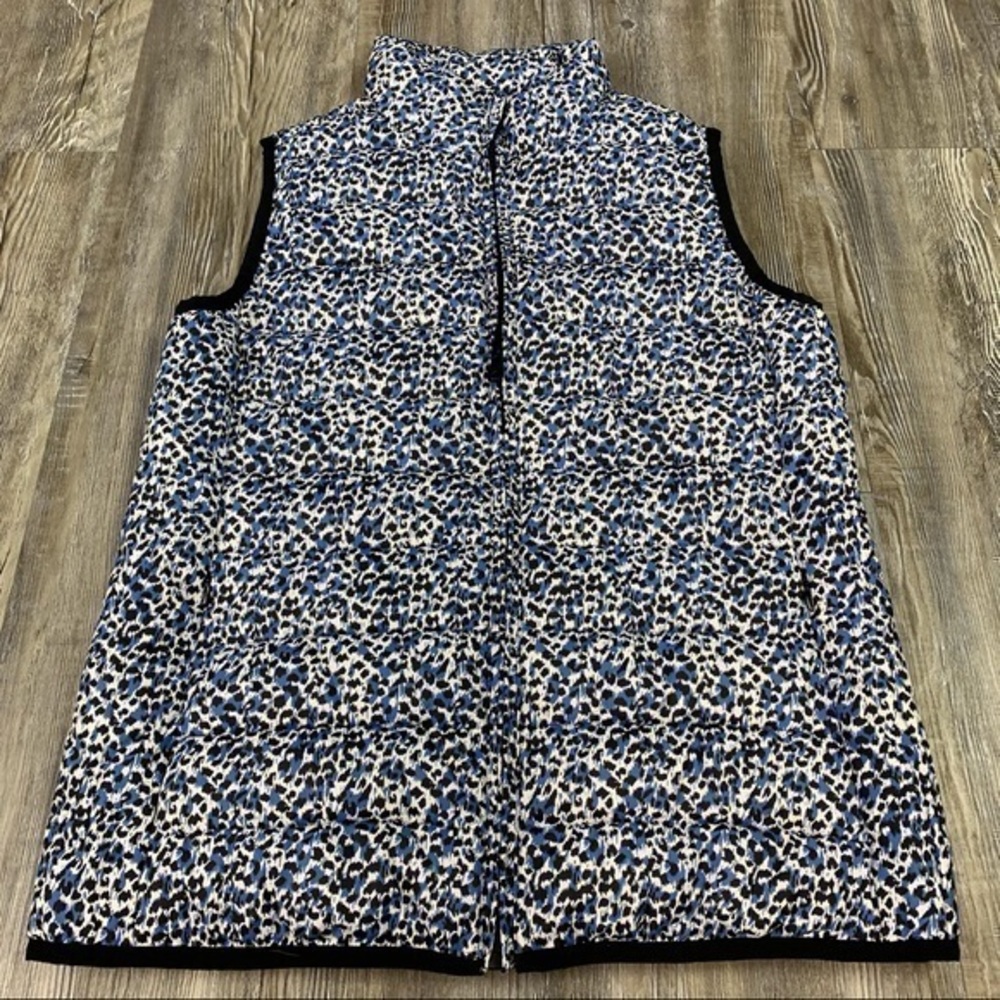 J. Crew Blue Black Cheetah Print Puffer Vest SZ XS